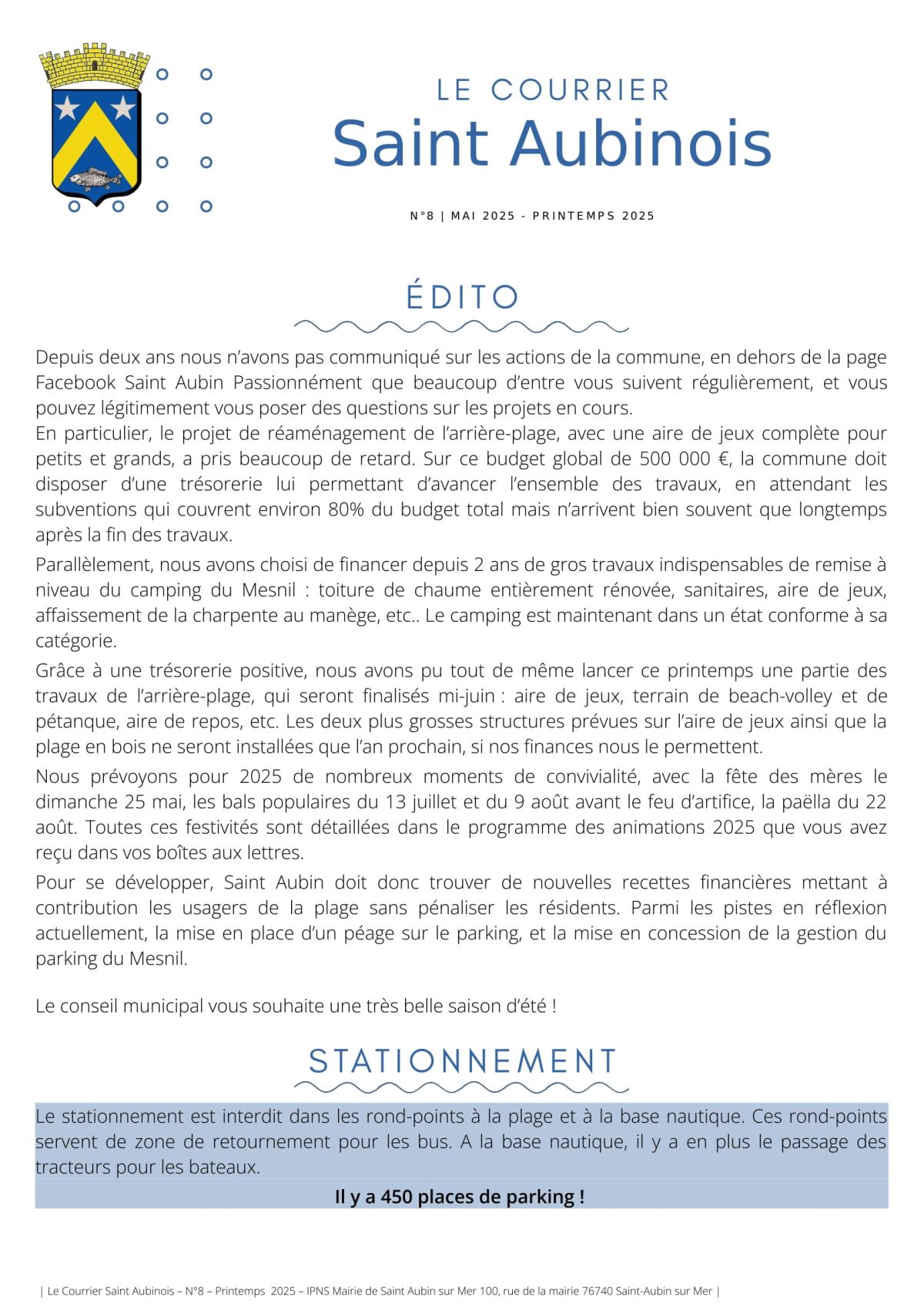 La lettre d'information de l'équipe municipale, le courrier Saint Aubinois n°8